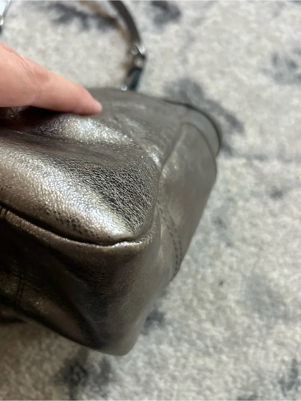 Coach Gallery Tote Metallic Pewter Leather Shoulder Bag F17721 East West